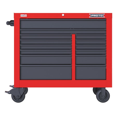 Velocity Rolling Tool Cabinet, 14 Drawer, Red/Gray, Steel, 42 in W x 22-1/2 in D x 38-1/2 in H MPN:JSTV4239RD14RG
