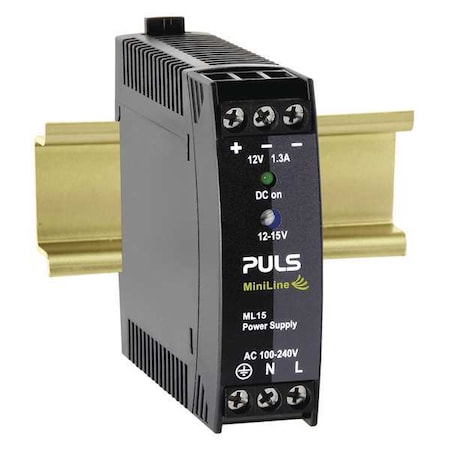 DC Power Supply, 100/240V AC, 12/15V DC, 15 W, 1.3 A, DIN Rail MPN:ML15.121