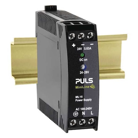 DC Power Supply, 100/240V AC, 24/28V DC, 15 W, 0.6 A, DIN Rail MPN:ML15.241