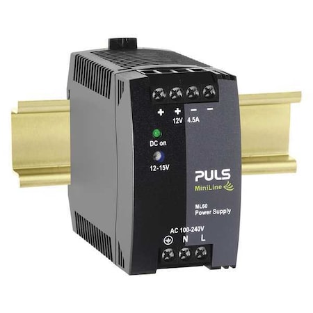 DC Power Supply, 100/240V AC, 12/15V DC, 54 W, 4.5 A, DIN Rail MPN:ML60.121