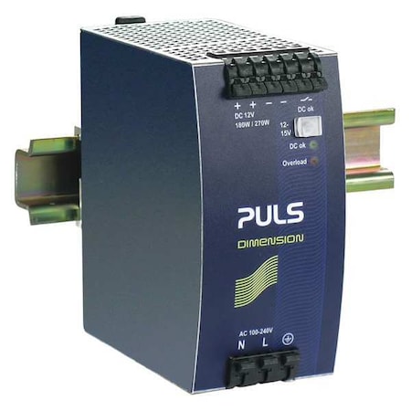 DC Power Supply, 100/240V AC, 12/15V DC, 180 W, 15 A, DIN Rail MPN:QS10.121