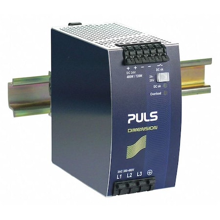 DC Power Supply, 380/480V AC, 24/28V DC, 480 W, 20 A, DIN Rail MPN:QT20.241