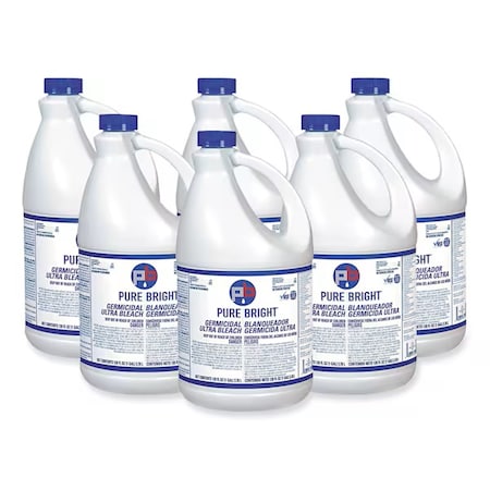 Germicidal Bleach, Bottle, 1 gal, Concentrated Formula, Clear, Fragrance-Free, 6PK MPN:KIK BLEACH6