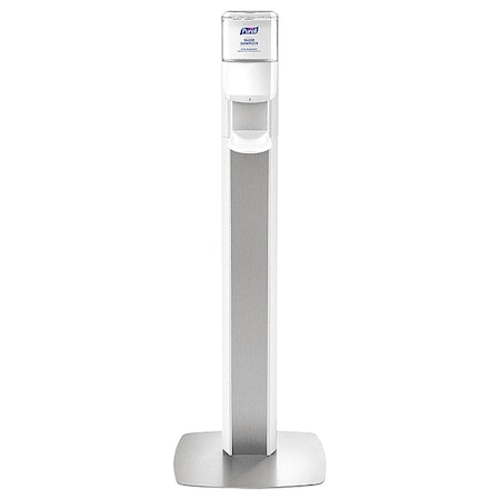 MESSENGER Hand Sanitizer Dispenser, Floor Mount, White with Silver Panel (dispenser included) MPN:7306-DS-SLV