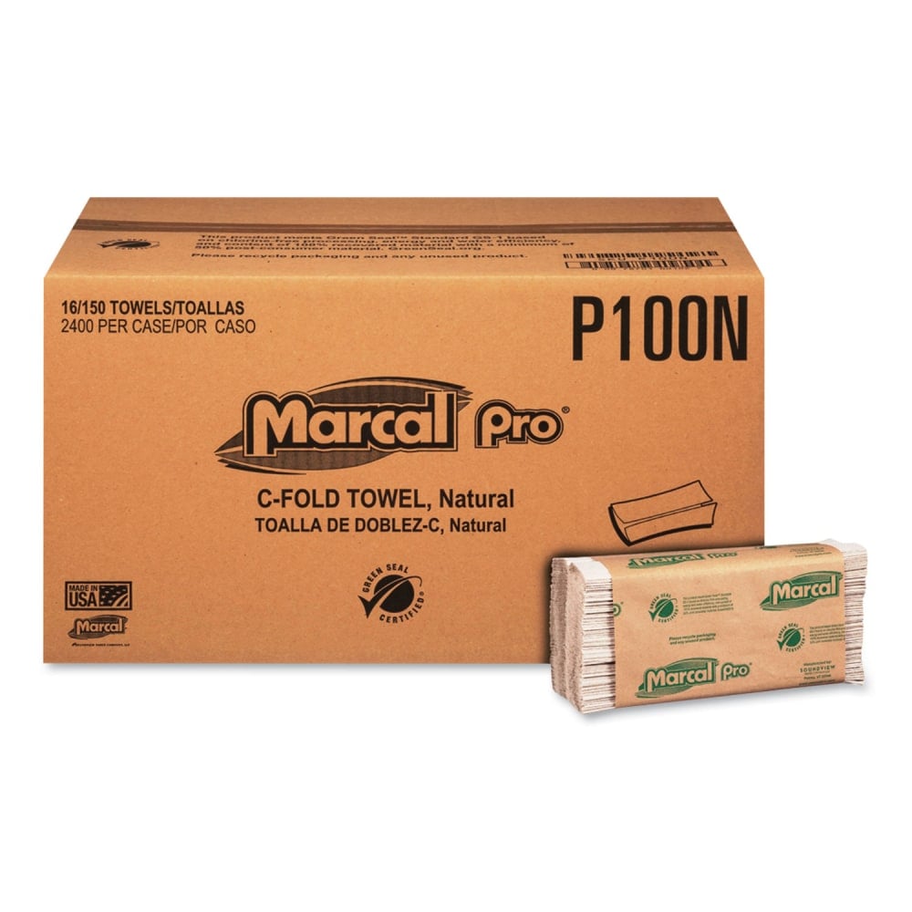 Marcal PRO Folded Paper Towels, 1-Ply, 12.88 x 10.13, Natural, 150/Pack, 16 Packs/Carton MPN:P100N