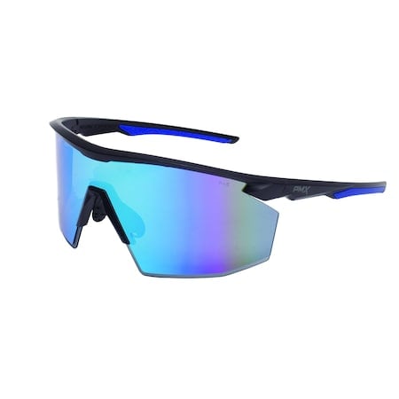PMXSPEC, Safety Glasses, Anti-Fog, Blue Mirror Lens, Black/Blue Frame MPN:SB11265ST