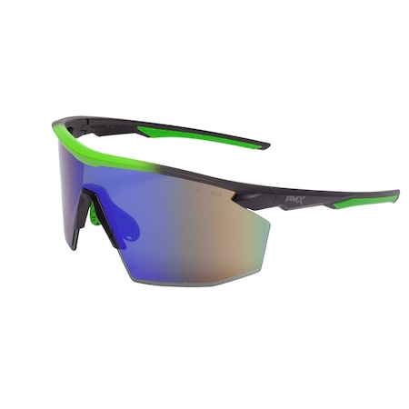 PMXSPEC, Safety Glasses, Anti-Fog, Green Mirror Lens, Black/Green Frame MPN:SBL11257ST