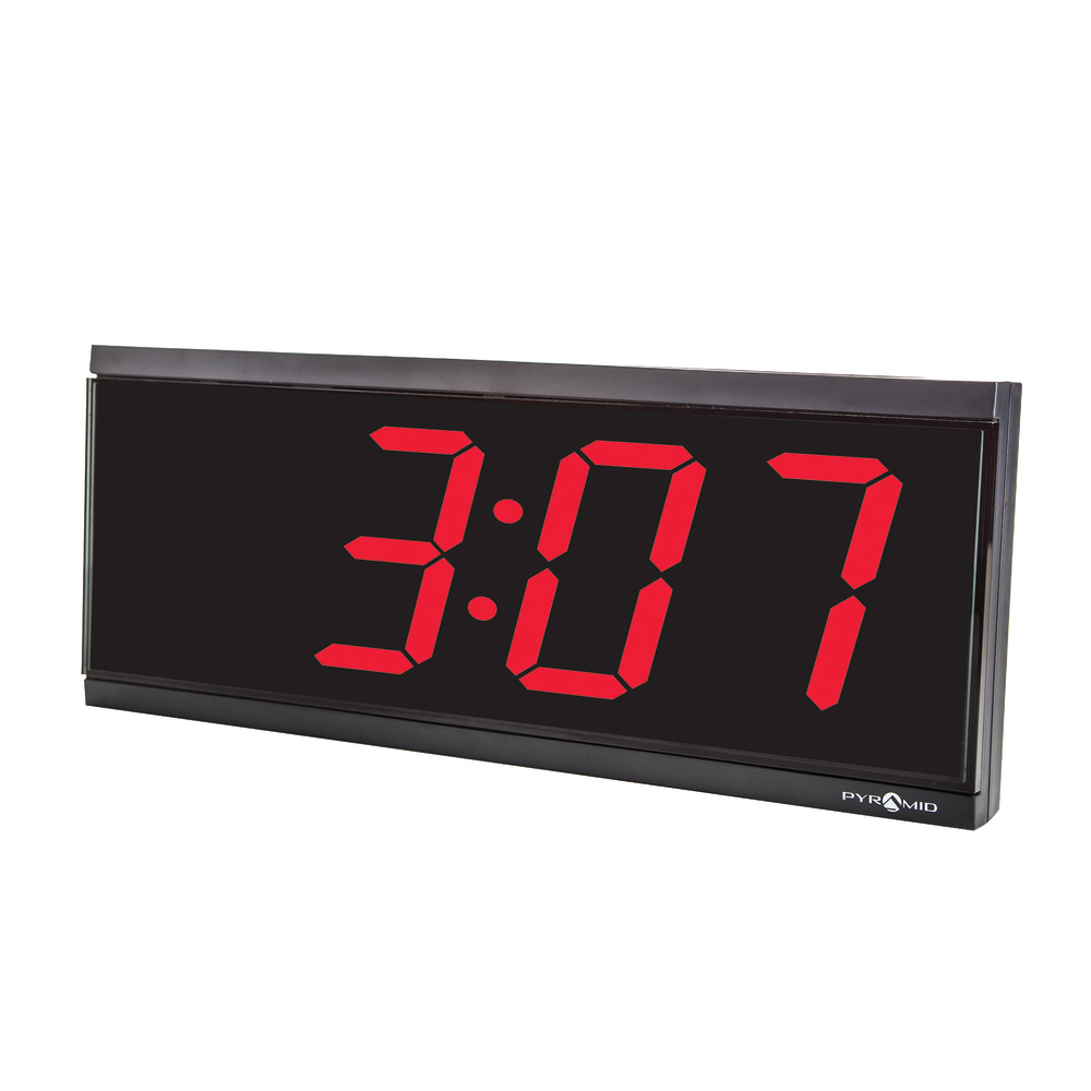 Pyramid 4in x 4 Digit Red LED Digital Wall Clock - Digital - LED - Black/Acrylonitrile Butadiene Styrene (ABS) Case, Polycarbonate Case MPN:DIG4B
