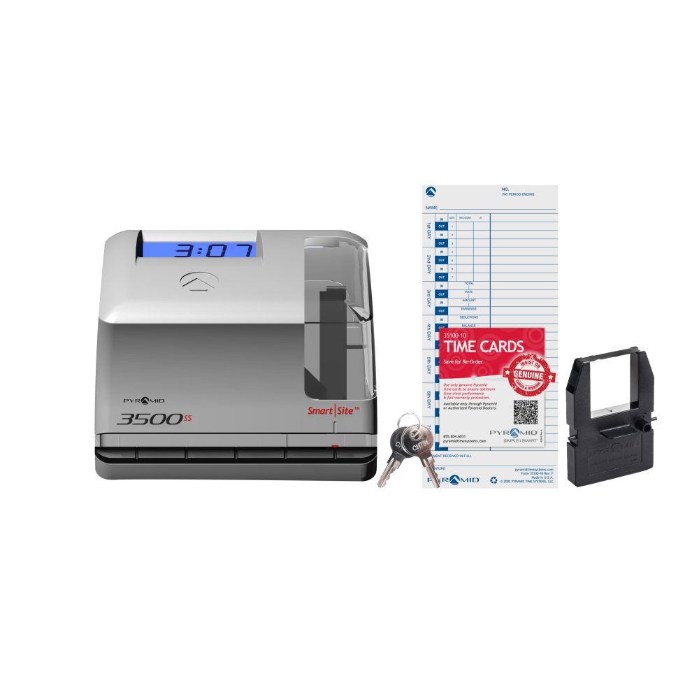 Pyramid Time Systems 3500ss Employment Time Clock & Document Stamp, Unlimited Employees, 5-1/2inH x 6-1/2inW x 6-1/2inD, Gray MPN:3500SS