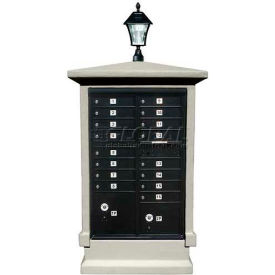Stucco CBU Mailbox Center SHORT Pedestal (Column Only) in Non-Painted with Bayview Solar Lamp STUCOL-SHRT-NP-SL