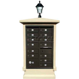 Stucco CBU Mailbox Center SHORT Pedestal (Column Only) in Sandstone Color with Bayview Solar Lamp STUCOL-SHRT-SS-SL
