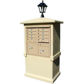 Stucco CBU Mailbox Center TALL Pedestal (Column Only) in Sandstone Color with Bayview Solar Lamp STUCOL-TALL-SS-SL