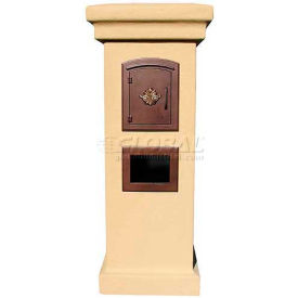 Manchester Stucco Locking Column Mailbox in Burnt Tuscan w/Decorative Scroll Door in Black STUCOL-1401-BT-BL
