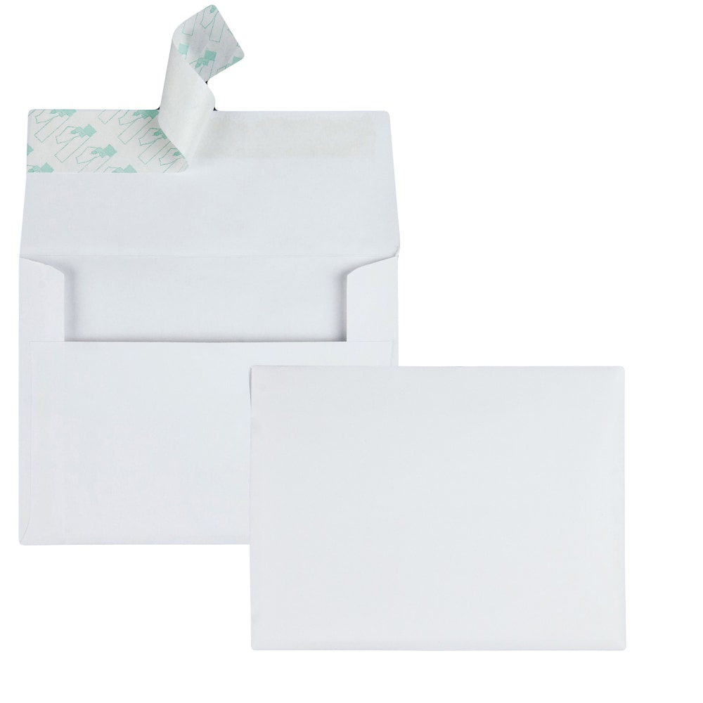 Quality Park Redi-Strip Invitation And Greeting Card Envelopes, 4 3/8in x 5 3/4in, Self-Adhesive, White, Box Of 100 MPN:10740