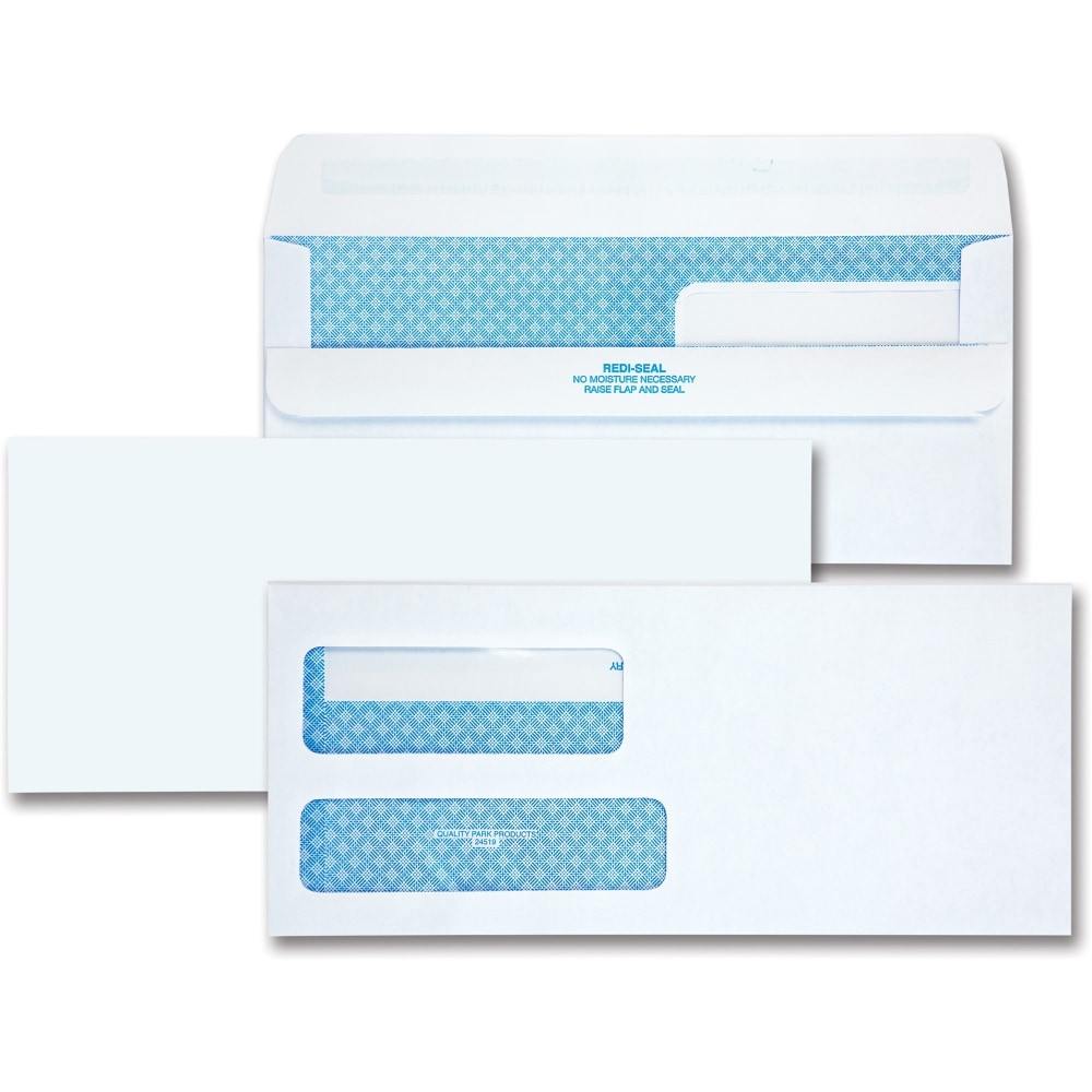 Quality Park No. 9 Double Window Security Tint Envelopes with Self-Seal Closure - Security - #9 - 3 7/8inx 8 7/8in - 24 lb - Adhesive - 250 Box - White MPN:24519