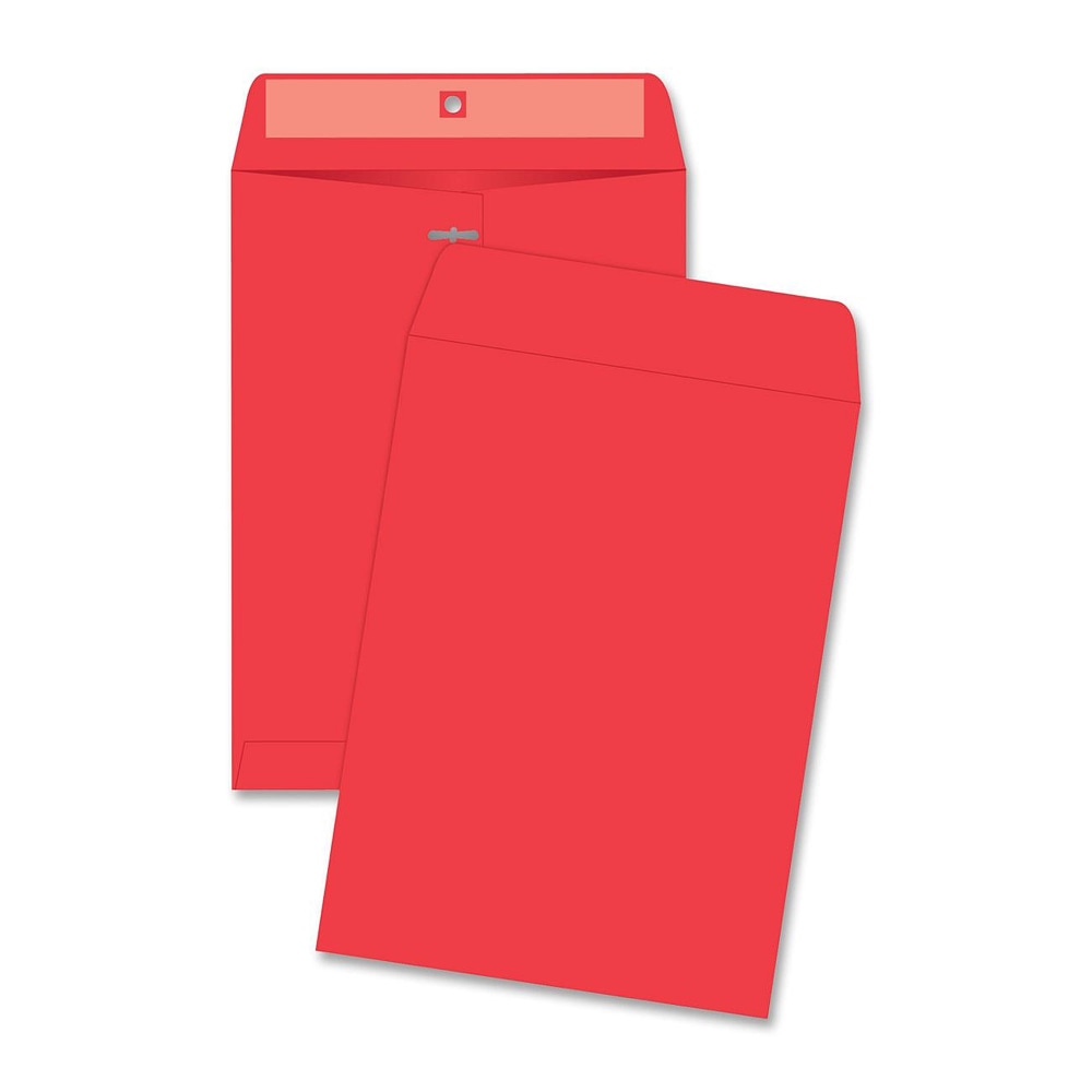 Quality Park Brightly Colored 9x12 Clasp Envelopes - Clasp - #90 - 9in Width x 12in Length - 28 lb - Clasp - Paper - 10 / Pack - Red MPN:38734