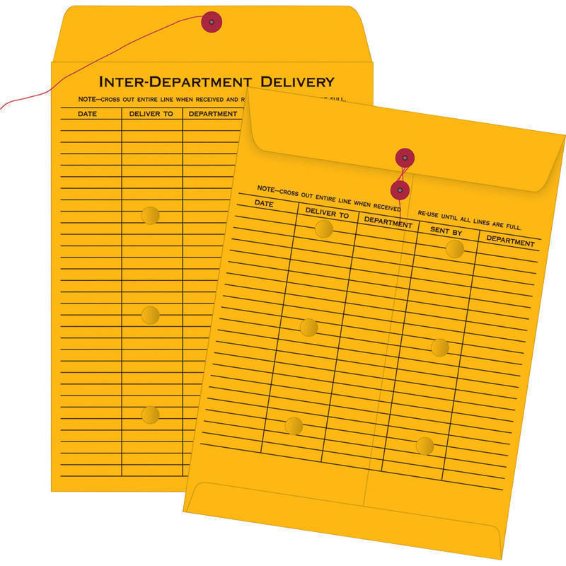 Quality Park Interdepartment Envelopes, 10in x 13in, 2-Sided Narrow Rule, Button & String Closure, Brown, Box Of 100 MPN:63561