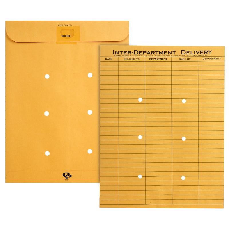 Quality Park Redi-Tac Interdepartment Envelopes, 10in x 13in, 1-Sided Narrow Rule, Self-Adhesive, Brown, Box Of 100 MPN:63664