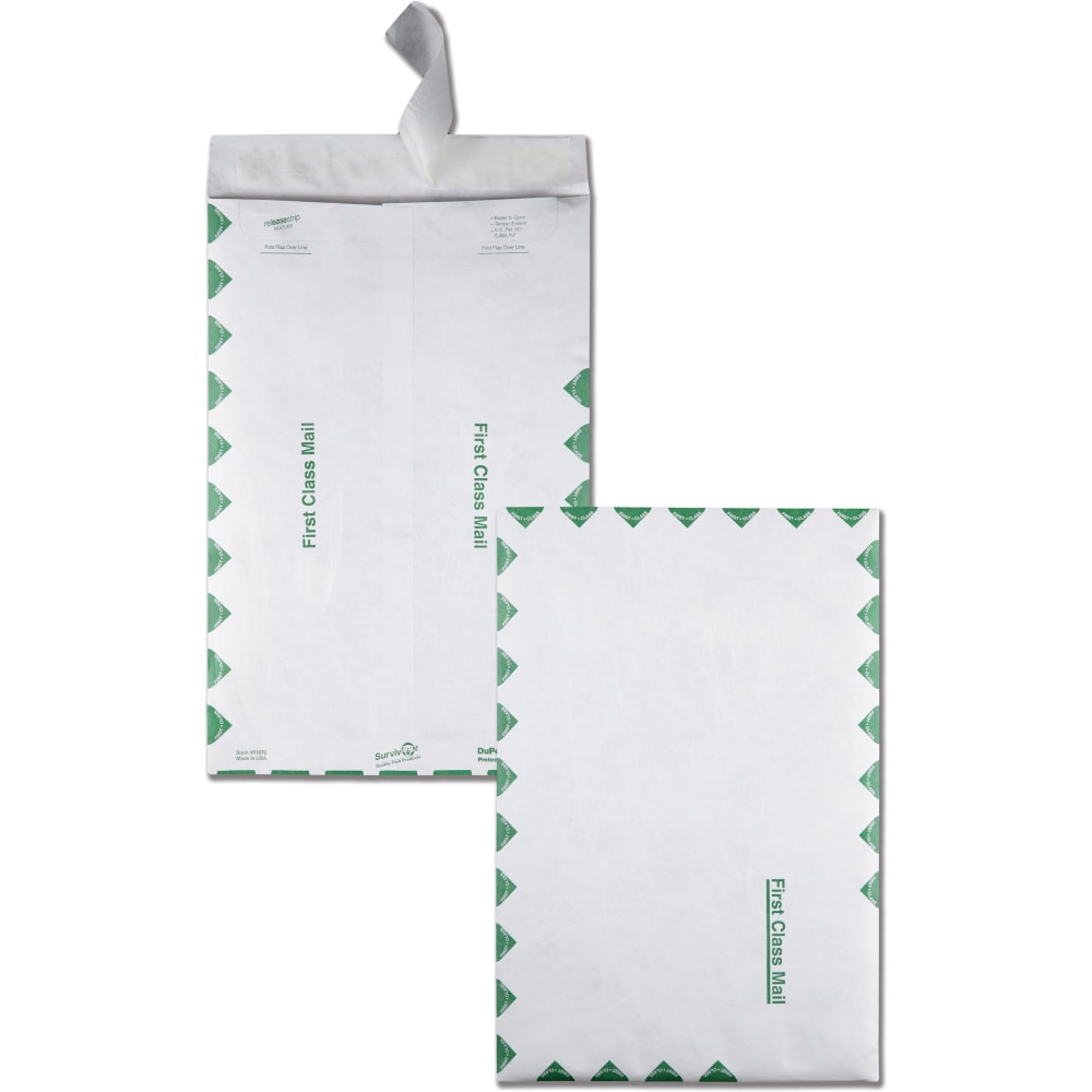 Quality Park Tyvek First Class 10in x 15in Envelopes, 14 Lb, Self-Adhesive, Green/White, Box Of 100 MPN:R1670