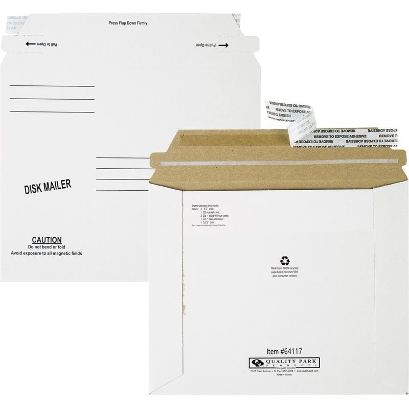 Quality Park Economy Disk/CD Mailers - Disc/Diskette - 7 1/2in Width x 6 1/8in Length - Self-sealing - Paperboard - 100 / Carton - White MPN:64117