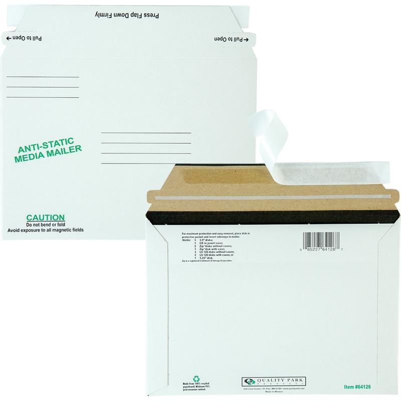 Quality Park Economy Disk/CD Mailers - CD/DVD - 6in Width x 8 5/8in Length - Self-sealing - White - Fiberboard - 25 / Box MPN:64126