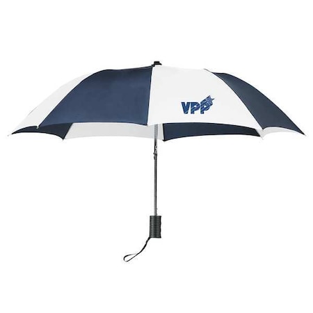 42 in Umbrella W/ Sleeve Cover and Wrist Strap, White/Navy Nylon Canopy, Auto Open MPN:VUM42