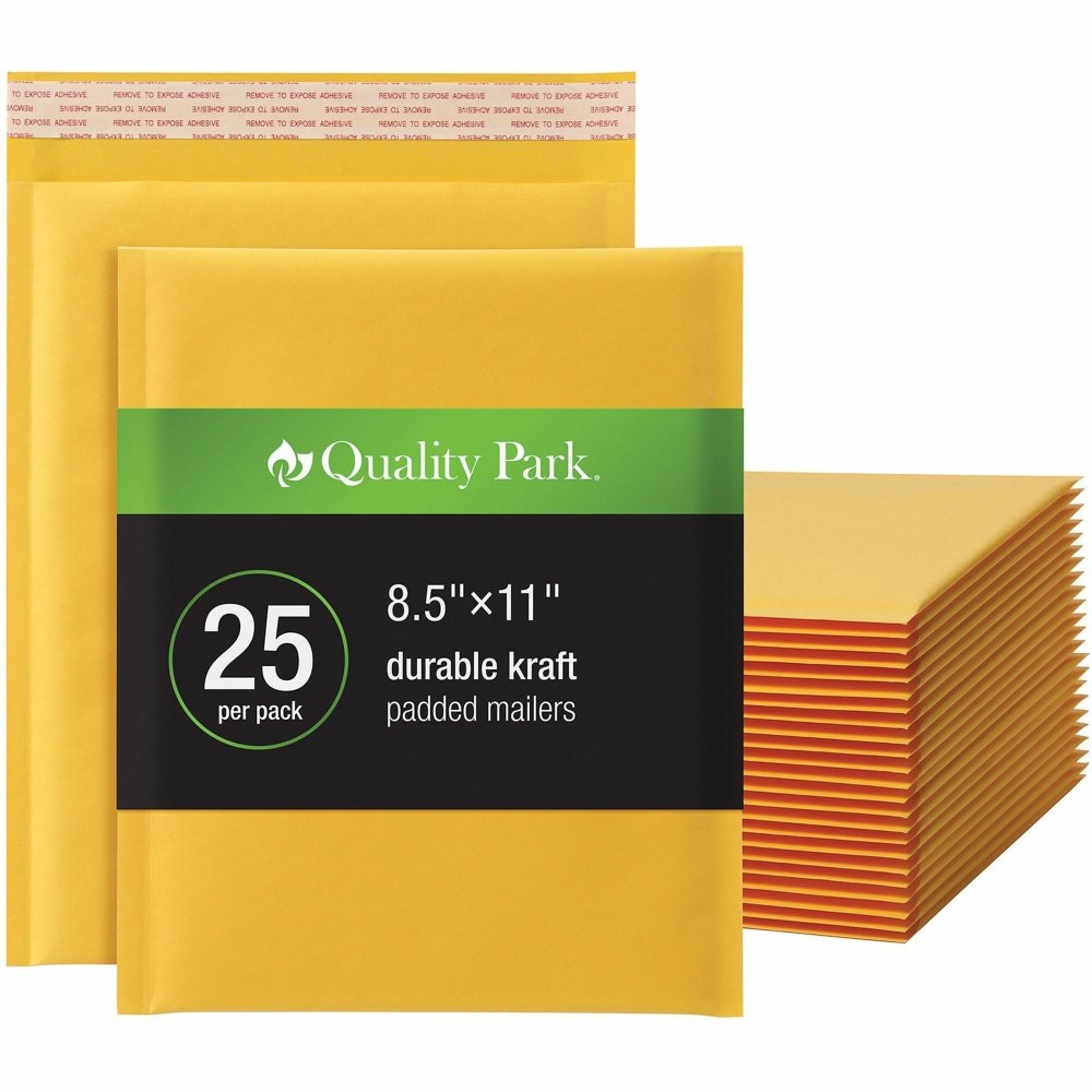 Quality Park Bubble Mailers - Bubble - 8 1/2in Width x 11in Length - Strip - Brown Kraft - 25 / Box MPN:85759