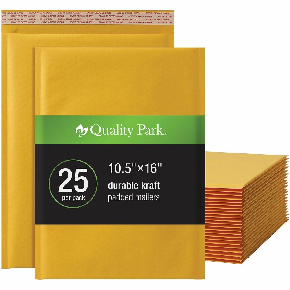 Quality Park Bubble Mailers - Bubble - 10 1/2in Width x 15in Length - Strip - Brown Kraft - 25 / Box MPN:85763