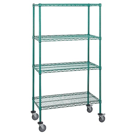 Mobile Stem Caster Cart, Green, 4 Shelves MPN:M2436P46
