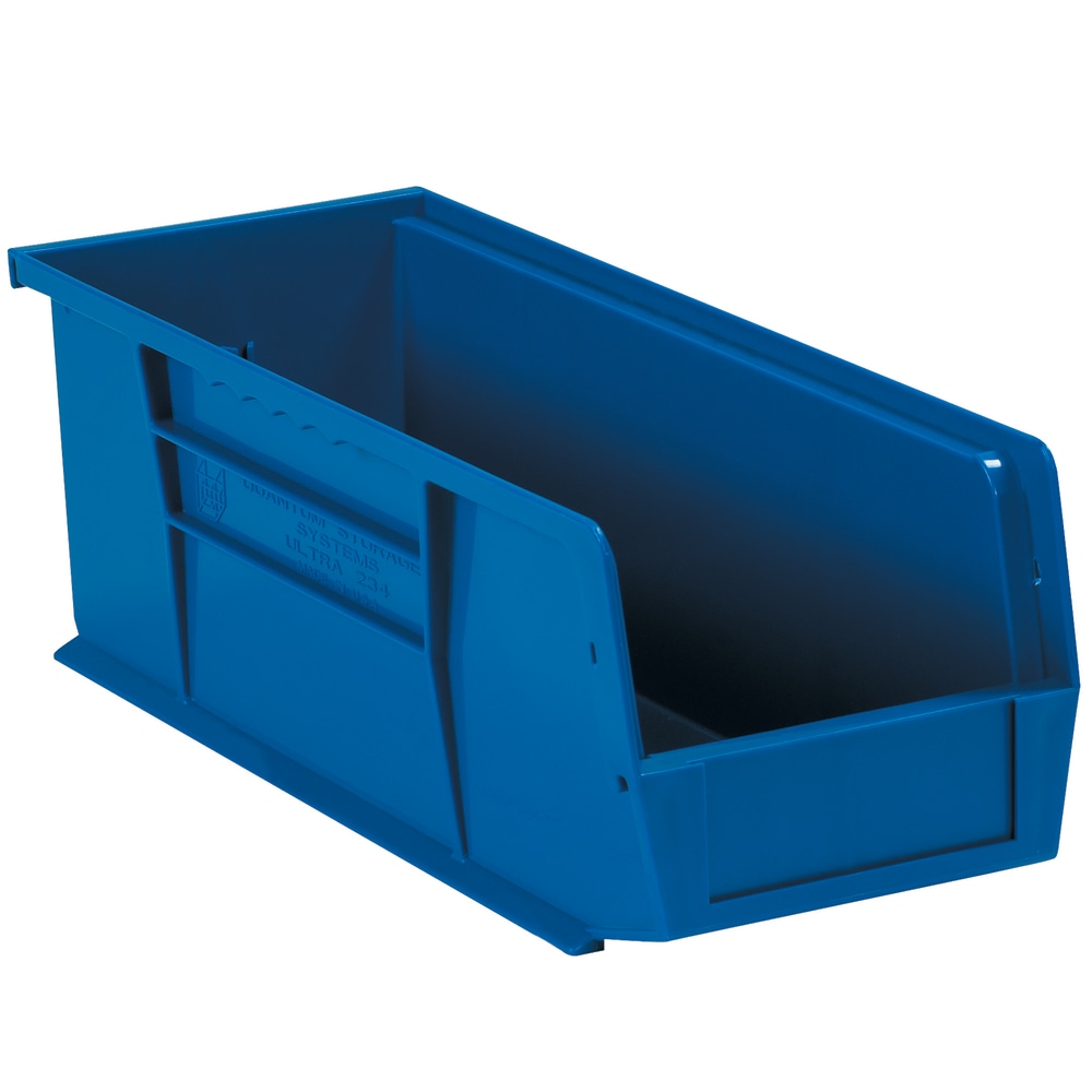 Partners Brand Plastic Stack & Hang Bin Boxes, Small Size, 14 3/4in x 5 1/2in x 5in, Blue, Pack Of 12 MPN:BINP1555B