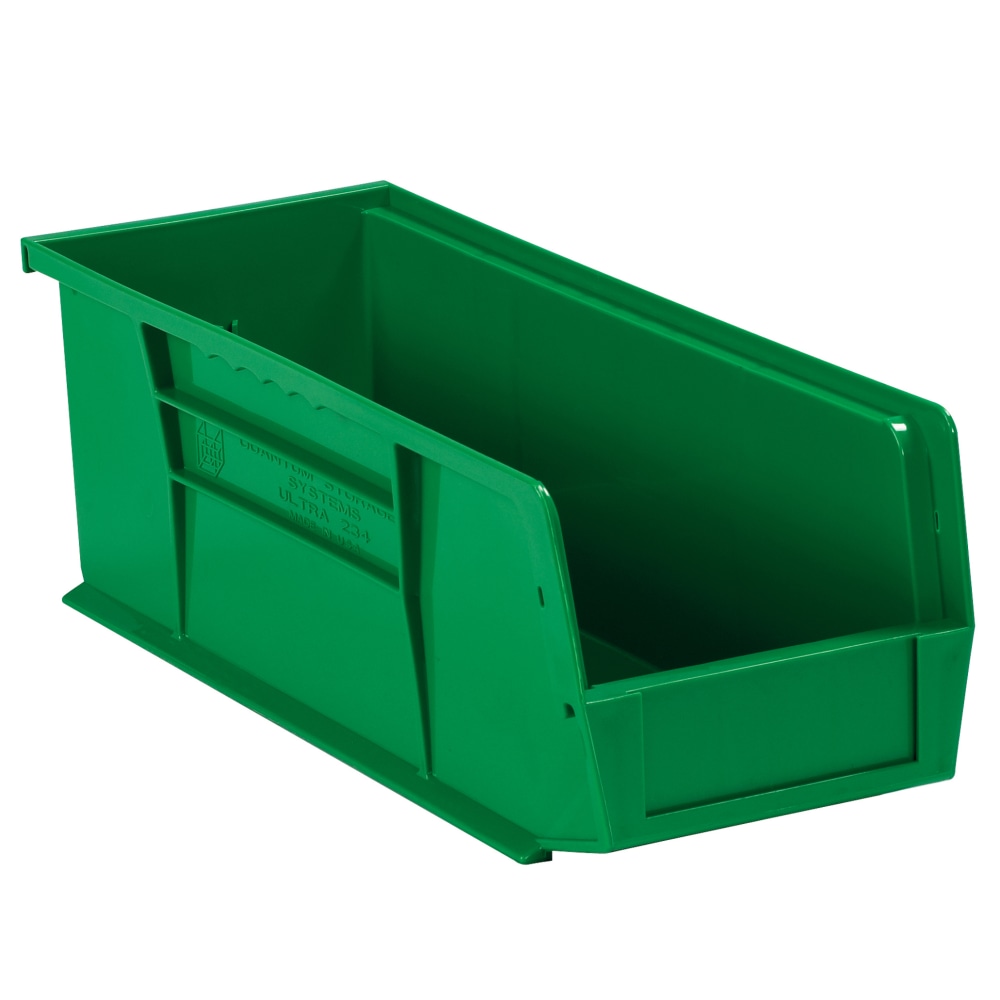 Partners Brand Plastic Stack & Hang Bin Boxes, Small Size, 14 3/4in x 5 1/2in x 5in, Green, Pack Of 12 MPN:BINP1555G