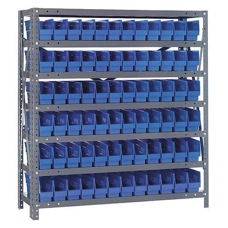 Steel Bin Shelving, 36 in W x 39 in H x 12 in D, 7 Shelves, Gray/Blue MPN:1239-100BL
