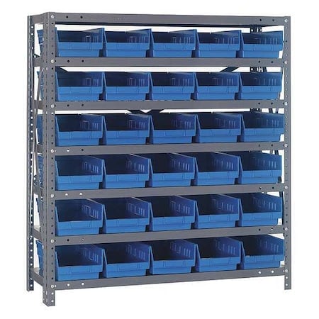 Steel Bin Shelving, 36 in W x 39 in H x 12 in D, 7 Shelves, Gray/Blue MPN:1239-102BL