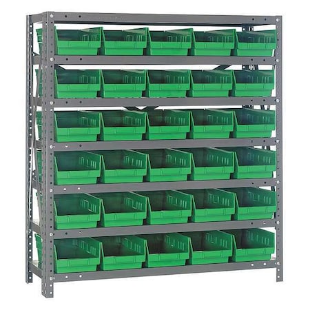 Steel Bin Shelving, 12 in D x 39 in H x 36 in W, 7 Shelves, Green MPN:1239-102GN