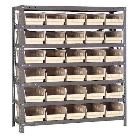 Steel Bin Shelving, 12 in D x 39 in H x 36 in W, 7 Shelves, Ivory MPN:1239-102IV