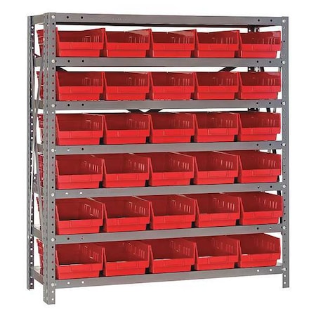 Steel Bin Shelving, 12 in D x 39 in H x 36 in W, 7 Shelves, Red MPN:1239-102RD