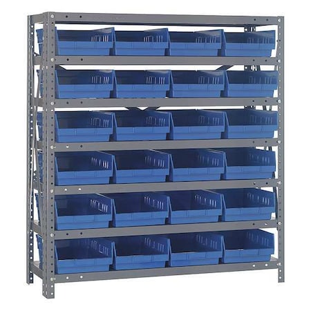 Steel Bin Shelving, 12 in D x 39 in H x 36 in W, 7 Shelves, Blue MPN:1239-107BL