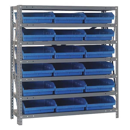 Steel Bin Shelving, 12 in D x 39 in H x 36 in W, 7 Shelves, Blue MPN:1239-109BL