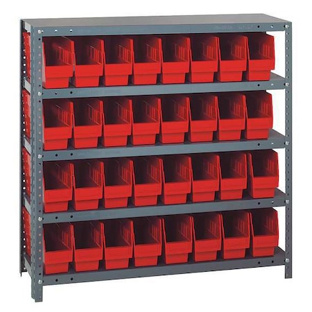 Steel Bin Shelving, 12 in D x 39 in H x 36 in W, 5 Shelves, Red MPN:1239-201RD