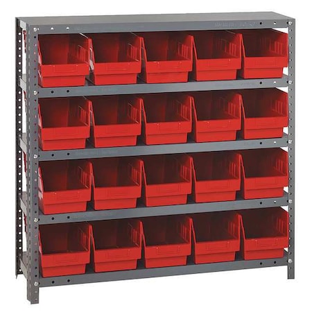 Steel Bin Shelving, 12 in D x 39 in H x 36 in W, 5 Shelves, Red MPN:1239-202RD