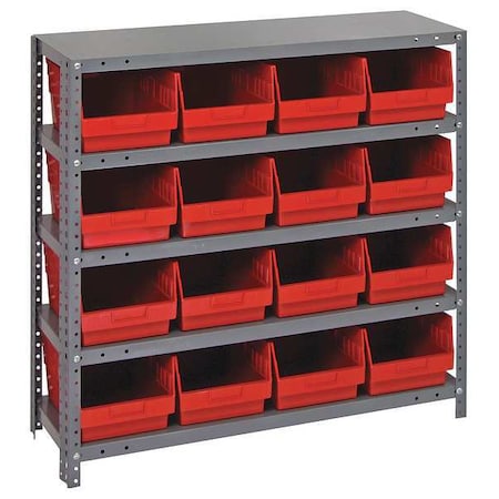Steel Bin Shelving, 12 in D x 39 in H x 36 in W, 5 Shelves, Red MPN:1239-207RD