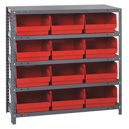 Steel Bin Shelving, 12 in D x 39 in H x 36 in W, 5 Shelves, Red MPN:1239-209RD