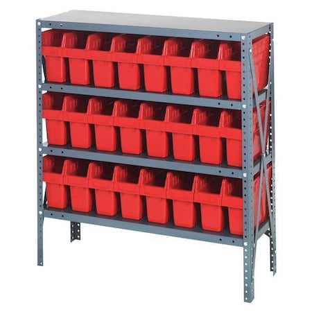 Steel Bin Shelving, 12 in D x 39 in H x 36 in W, 4 Shelves, Red MPN:1239-SB801RD
