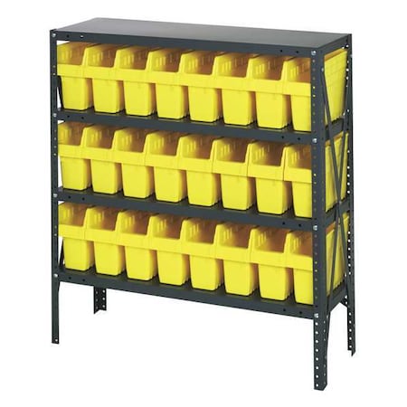 Steel Bin Shelving, 12 in D x 39 in H x 36 in W, 4 Shelves, Yellow MPN:1239-SB801YL