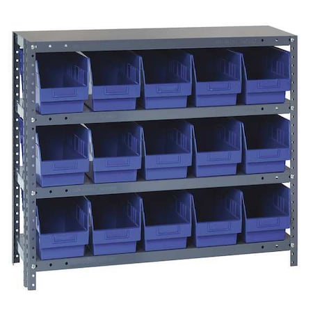 Steel Bin Shelving, 12 in D x 39 in H x 36 in W, 4 Shelves, Blue MPN:1239-SB802BL