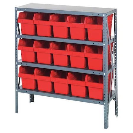 Steel Bin Shelving, 12 in D x 39 in H x 36 in W, 4 Shelves, Red MPN:1239-SB802RD
