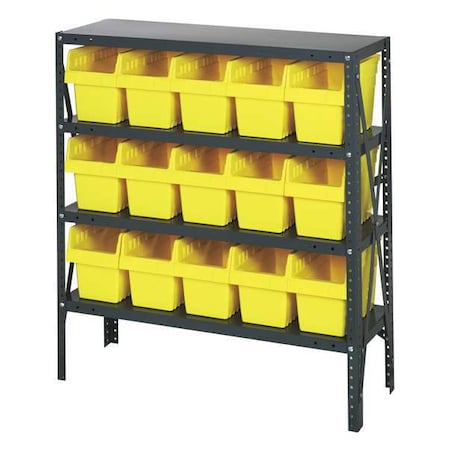 Steel Bin Shelving, 12 in D x 39 in H x 36 in W, 4 Shelves, Yellow MPN:1239-SB802YL