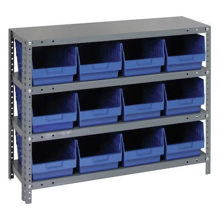 Steel Bin Shelving, 12 in D x 39 in H x 36 in W, 4 Shelves, Blue MPN:1239-SB807BL