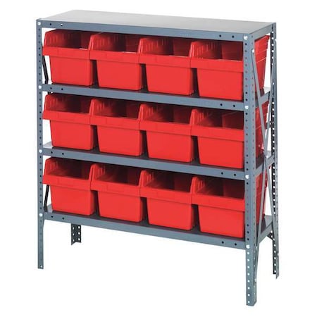 Steel Bin Shelving, 12 in D x 39 in H x 36 in W, 4 Shelves, Red MPN:1239-SB807RD