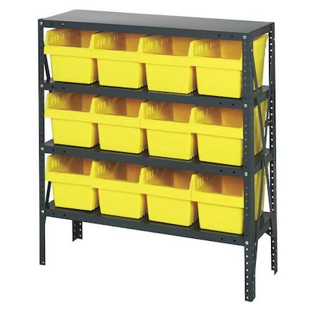 Steel Bin Shelving, 12 in D x 39 in H x 36 in W, 4 Shelves, Yellow MPN:1239-SB807YL